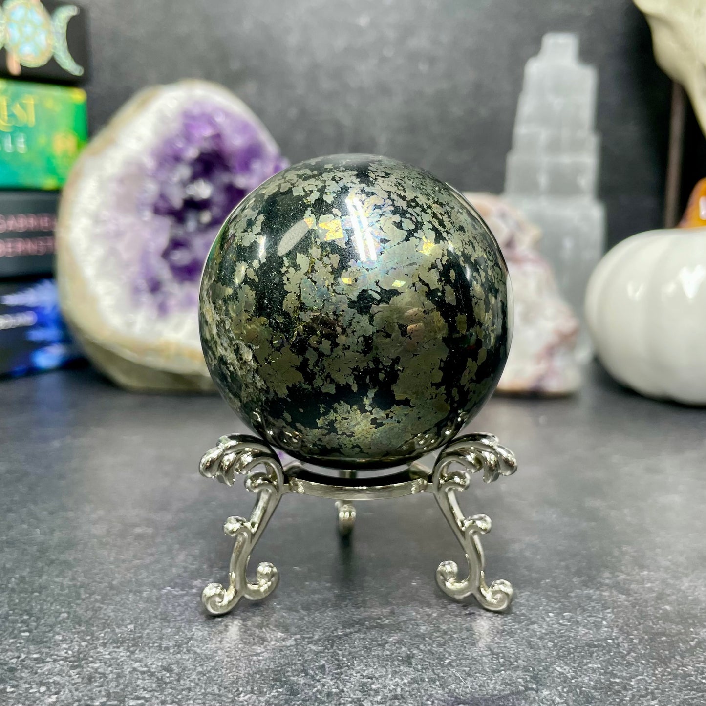 Pyrite in Magnetite Crystal Sphere