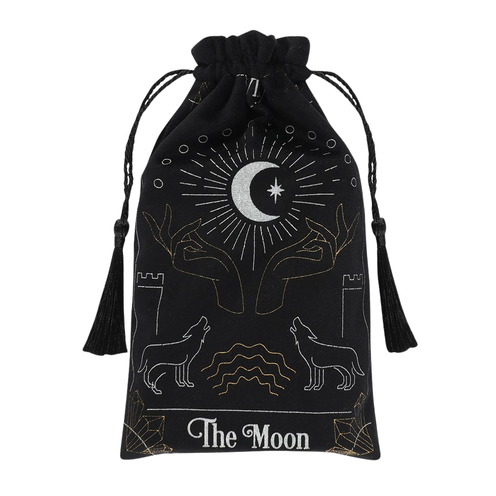 The Moon Tarot Card Black Velvet Drawstring Pouch