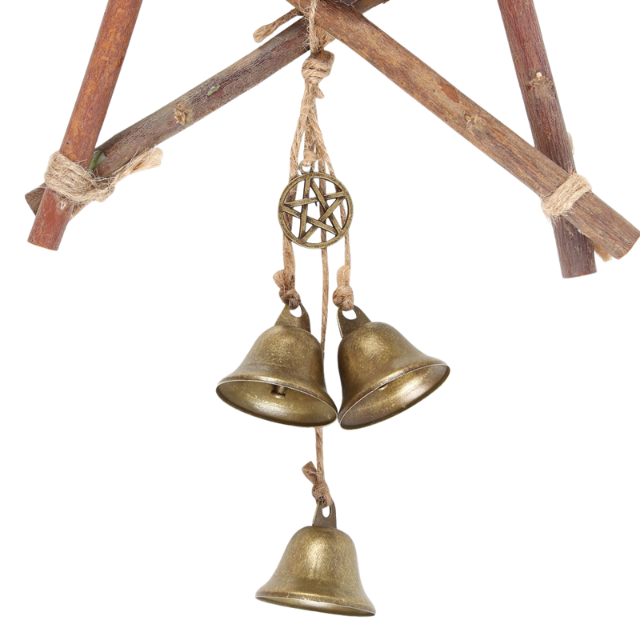Large Witches Welcome Hanging Willow Pentagram Sign with Bells
