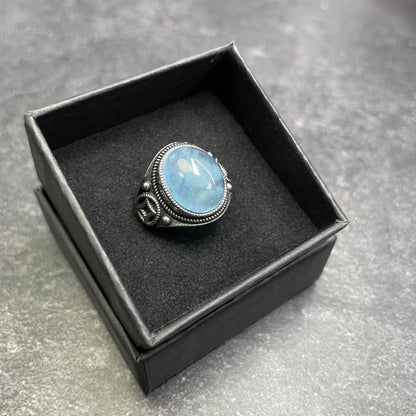 Adjustable Aquamarine Crystal Silver Plated Ring