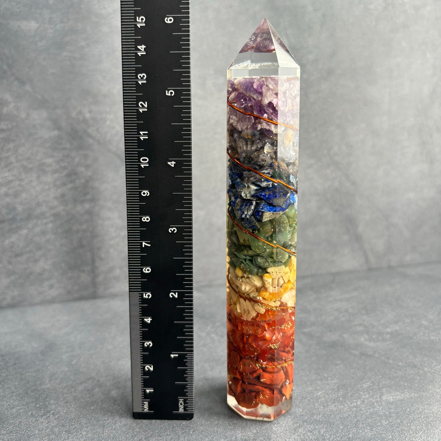 Large Orgonite Power Wand - Chakra Crystals & Copper