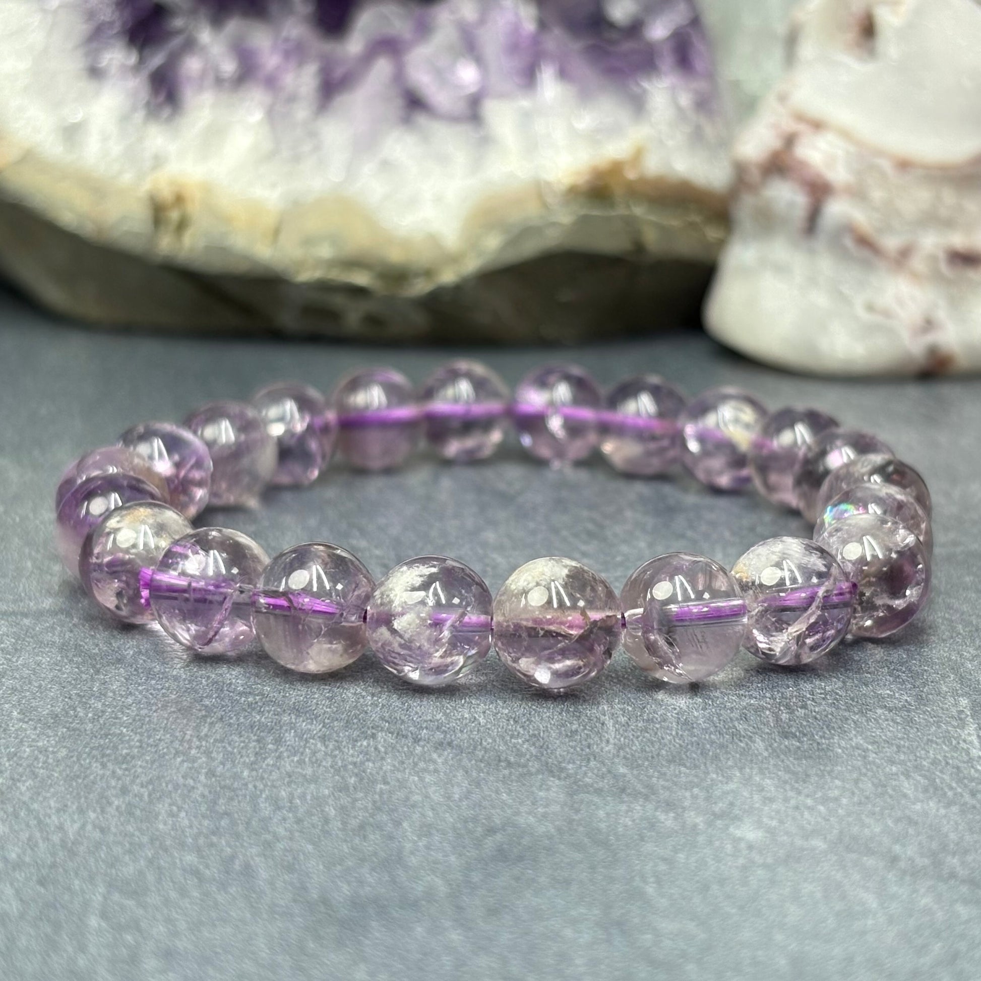 Phantom Amethyst 9.5mm Bead Crystal Bracelet