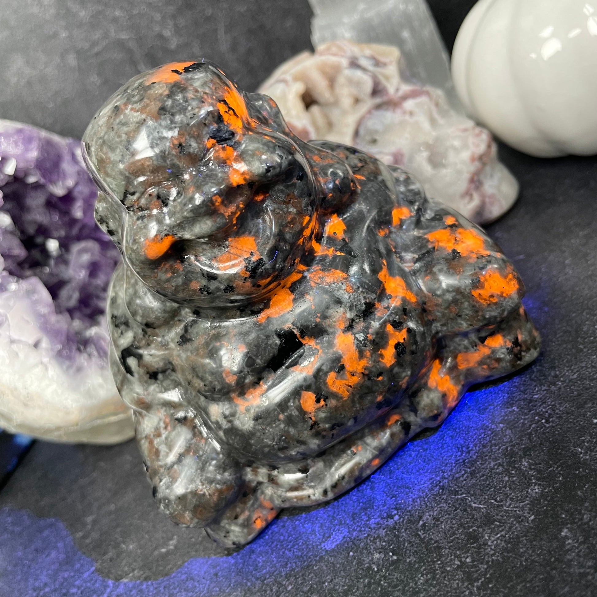 Yooperlite Crystal Laughing Buddha Carving