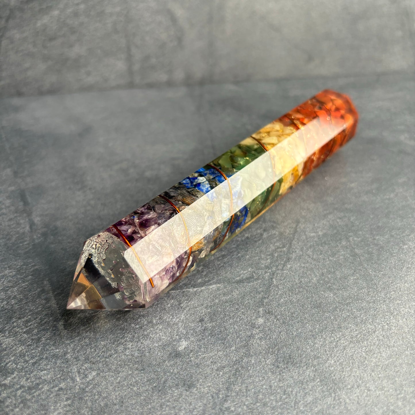Large Orgonite Power Wand - Chakra Crystals & Copper
