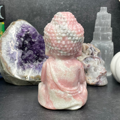 Large Pink Opal Crystal Buddha Carving