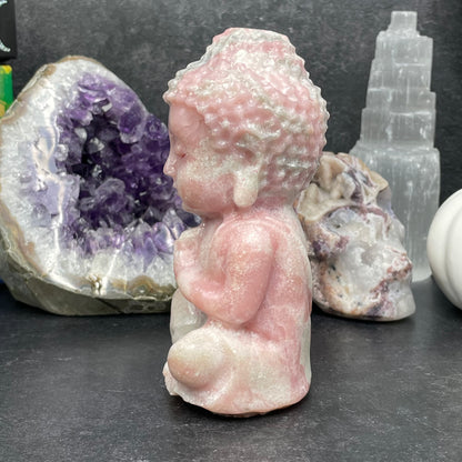 Large Pink Opal Crystal Buddha Carving