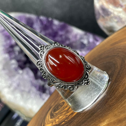 Adjustable Carnelian Crystal Silver Plated Ring
