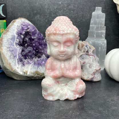 Large Pink Opal Crystal Buddha Carving