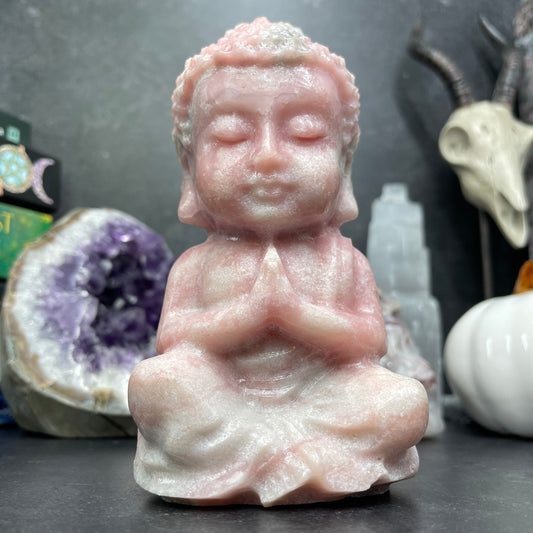 Large Pink Opal Crystal Buddha Carving