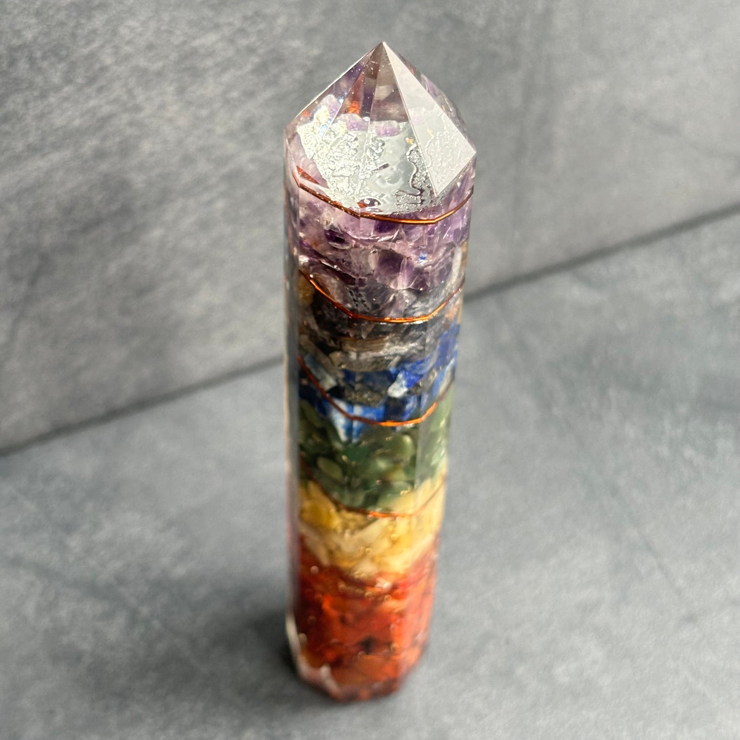 Large Orgonite Power Wand - Chakra Crystals & Copper