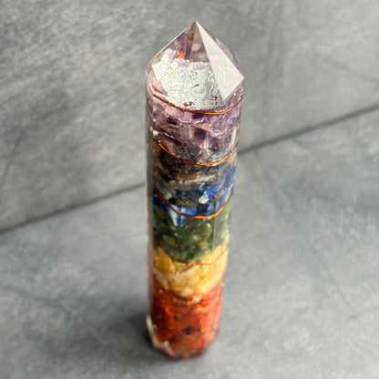 Large Orgonite Power Wand - Chakra Crystals & Copper