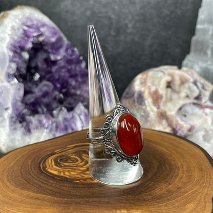 Adjustable Carnelian Crystal Silver Plated Ring