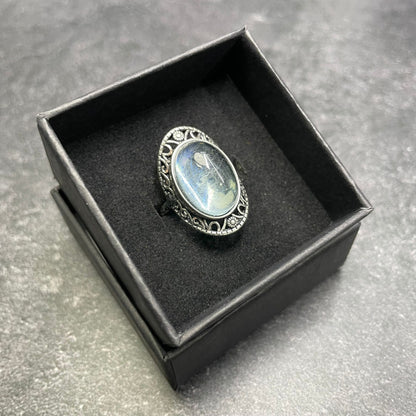 Adjustable Aquamarine Crystal Silver Plated Ring