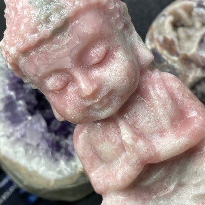Large Pink Opal Crystal Buddha Carving