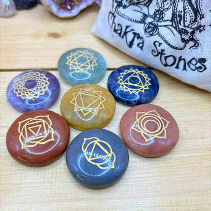 7 Chakra Crystal Palm Stone Set With Pouch