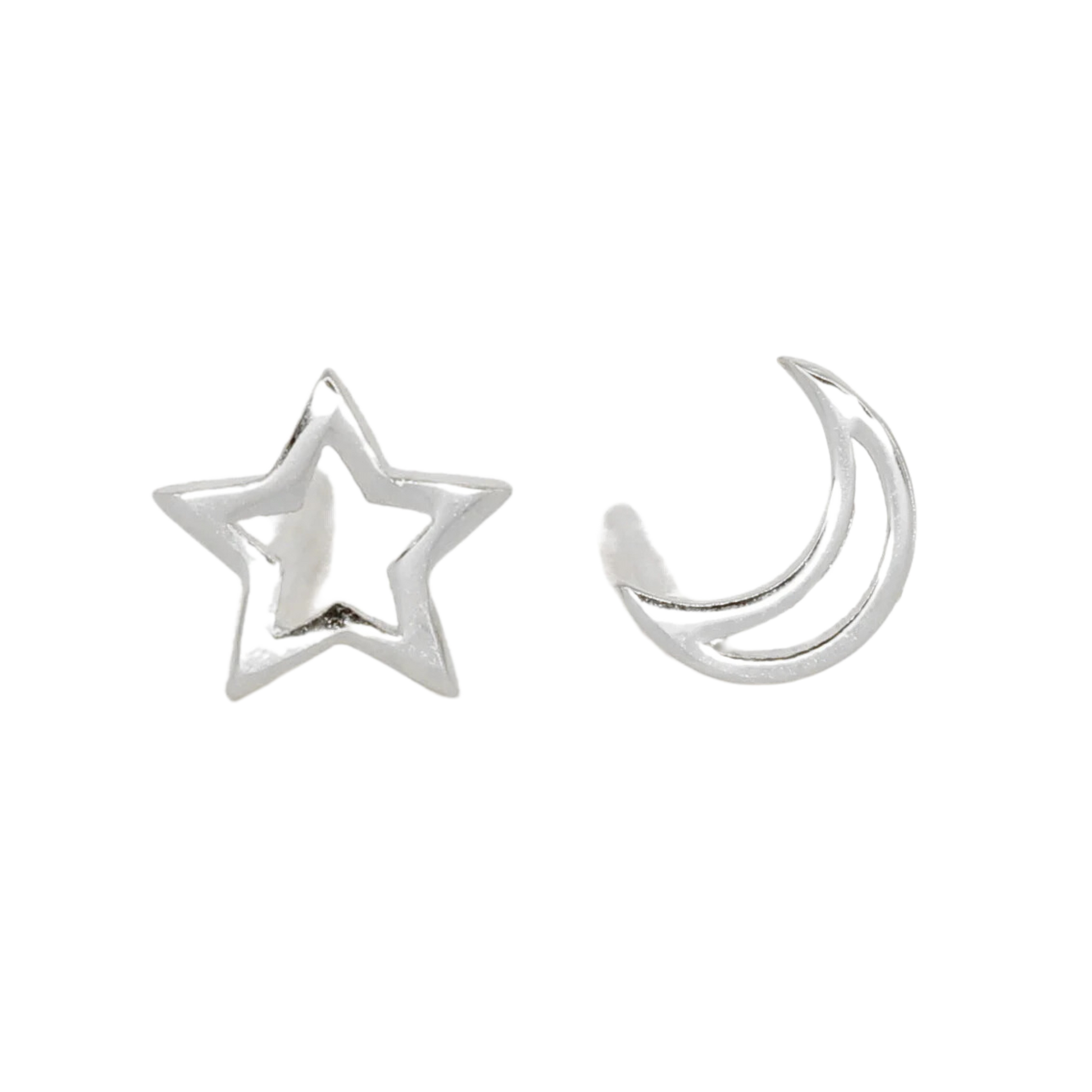 925 Sterling Silver Tiny Moon & Star Stud Earrings