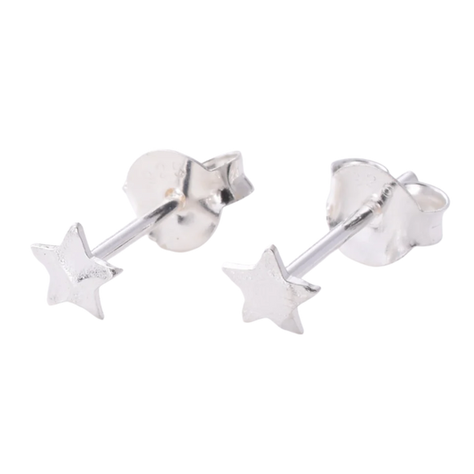 925 Sterling Silver Hammered Star Stud Earrings