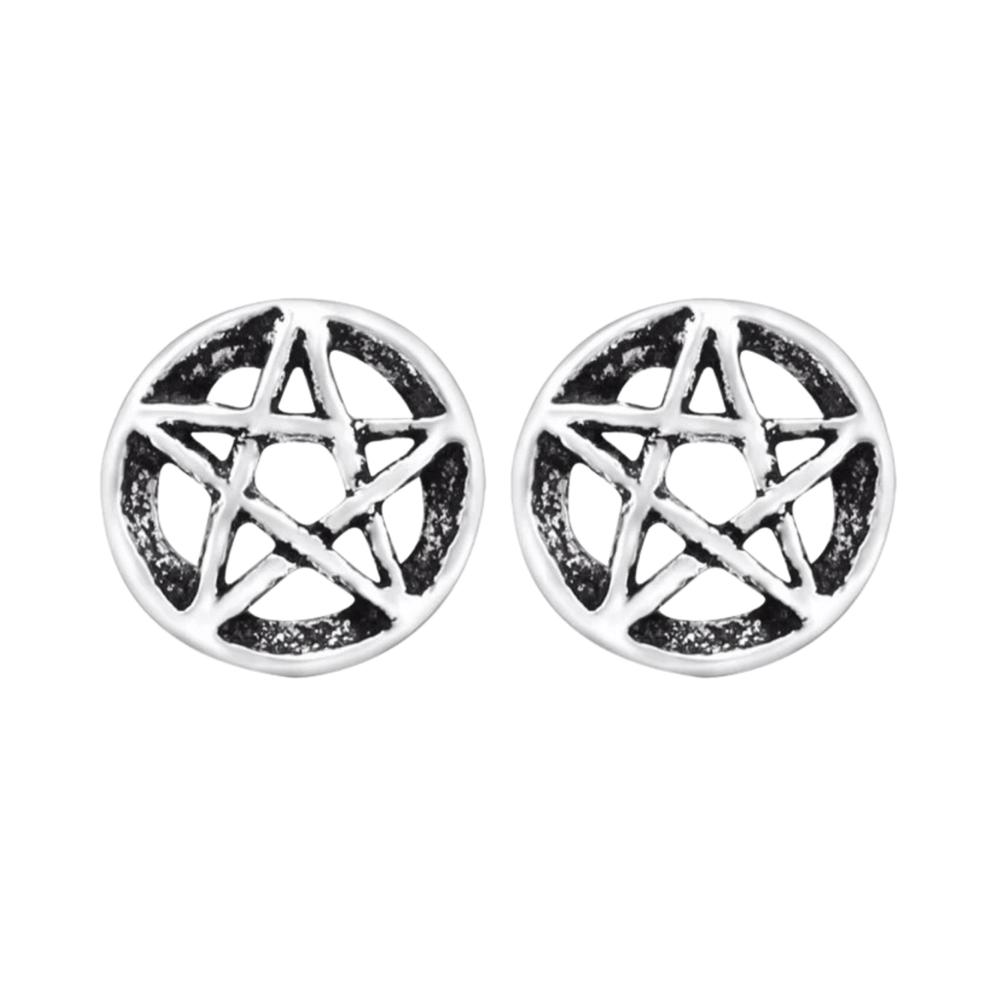 925 Sterling Silver Pentagram Disc Stud Earrings