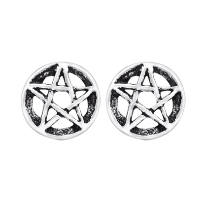 925 Sterling Silver Pentagram Disc Stud Earrings