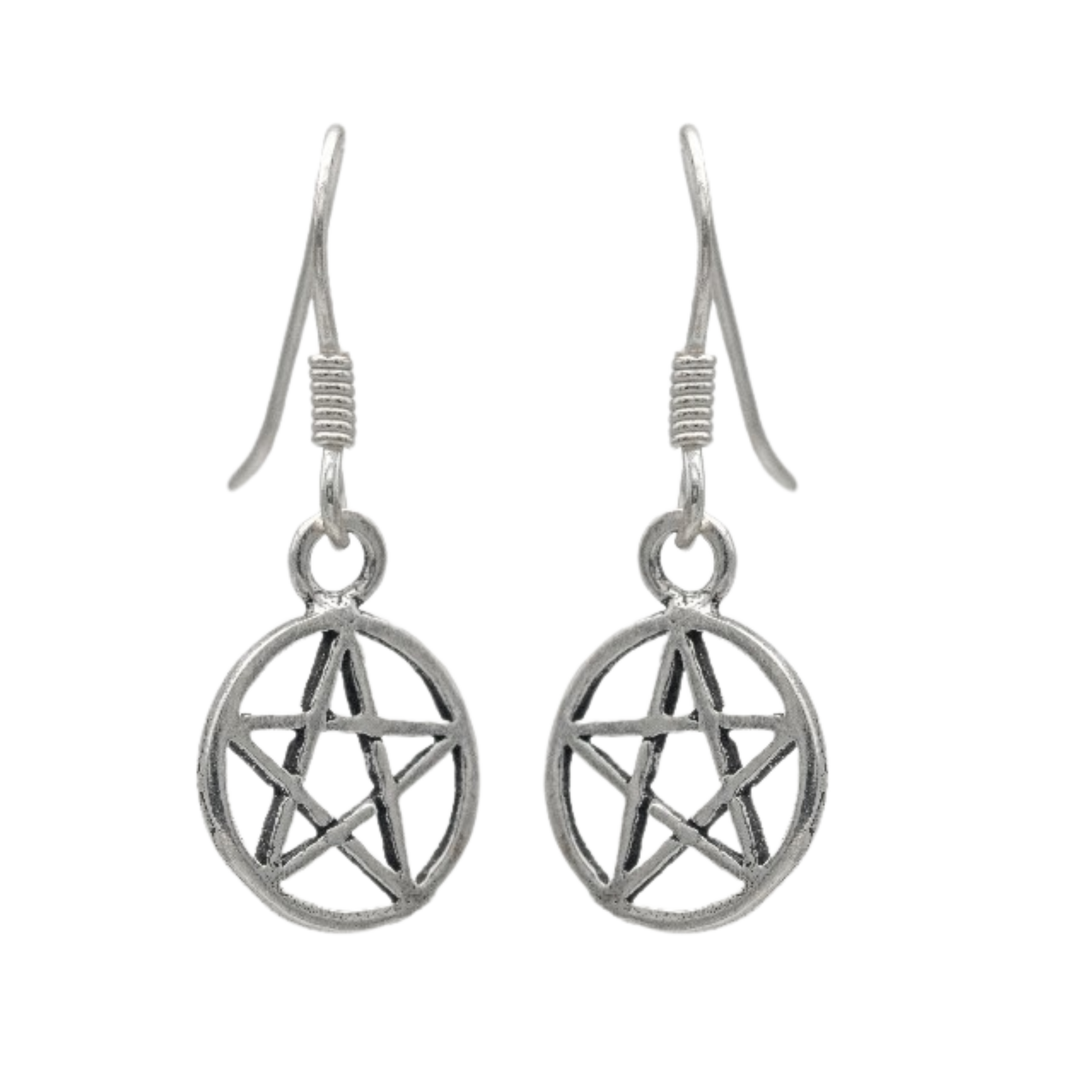 925 Sterling Silver Pentagram Drop Earrings