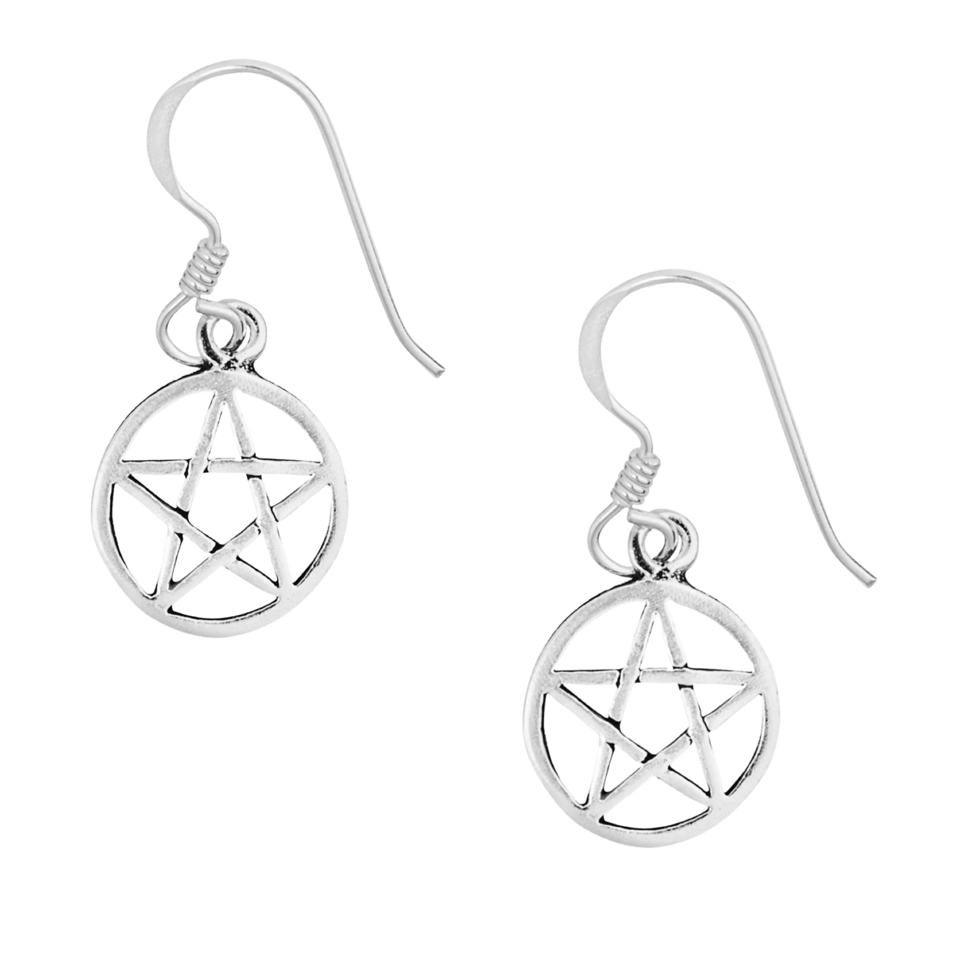 925 Sterling Silver Pentagram Drop Earrings