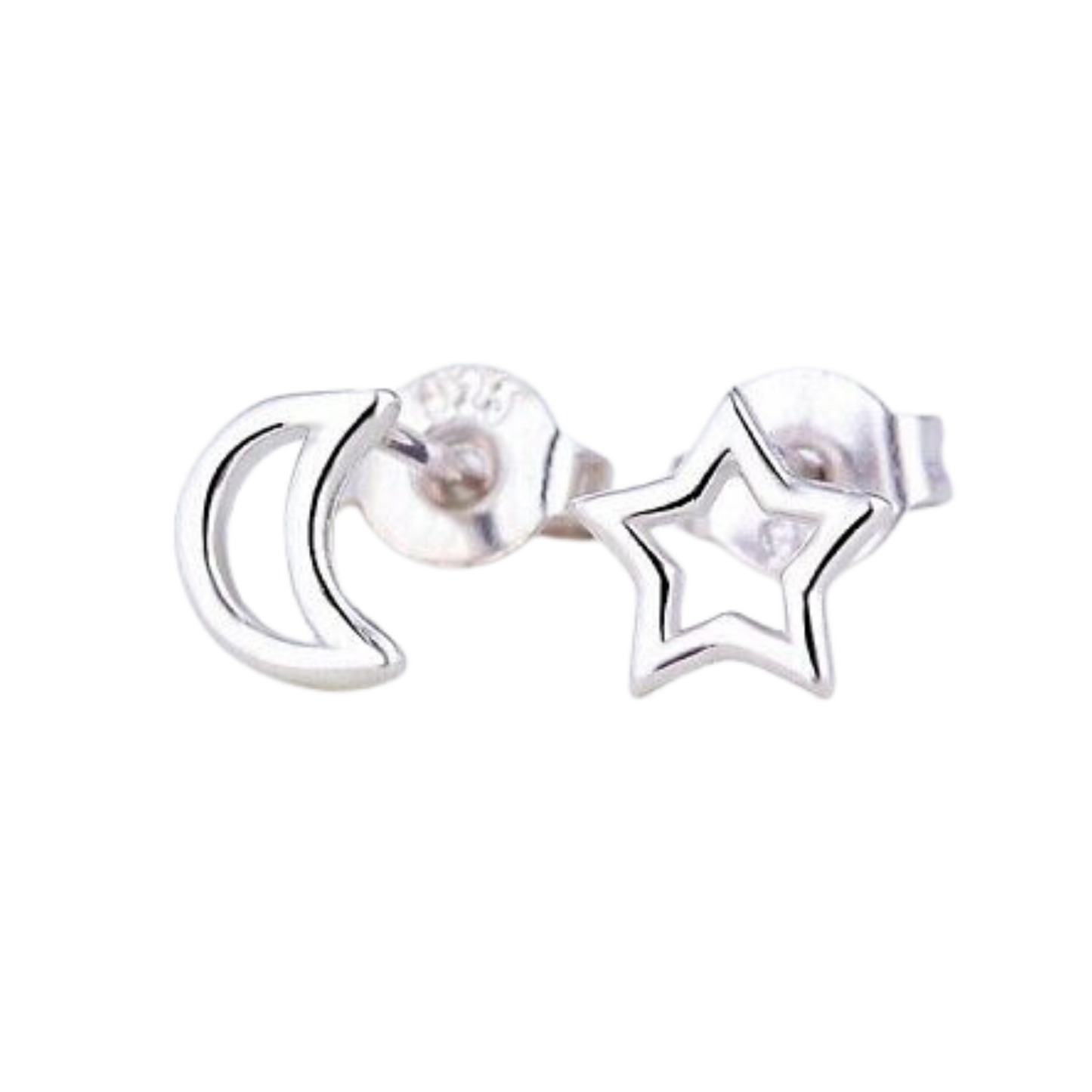 925 Sterling Silver Tiny Moon & Star Stud Earrings