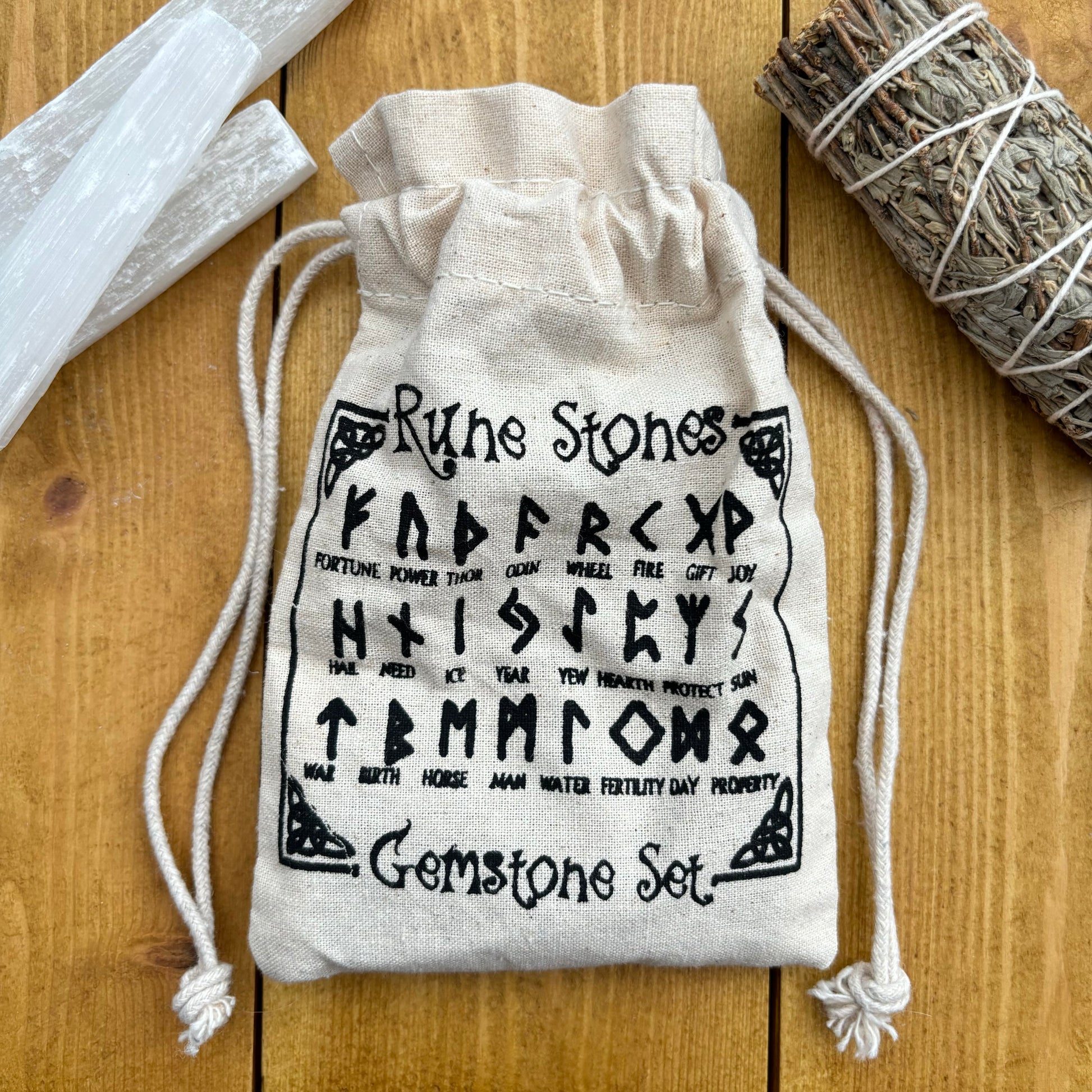 Complete Set of Clear Quartz Crystal Runes With Pouch