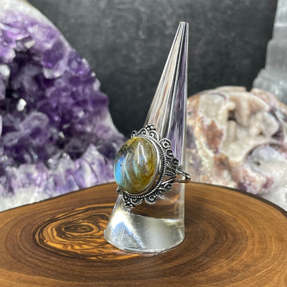 Adjustable Labradorite Crystal Silver Plated Ring