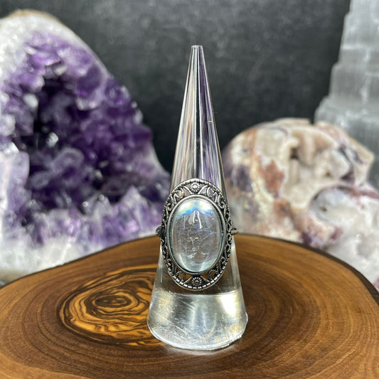 Adjustable Aquamarine Crystal Silver Plated Ring 