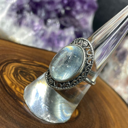 Adjustable Aquamarine Crystal Silver Ring 
