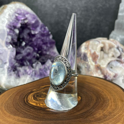Adjustable Aquamarine Crystal Silver Plated Ring 