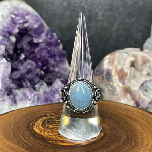 Adjustable Aquamarine Crystal Silver Plated Ring