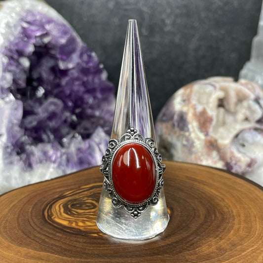 Adjustable Carnelian Crystal Silver Plated Ring