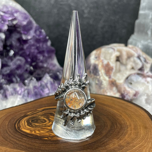 Adjustable Garden Quartz Crystal Silver Plated Ring
