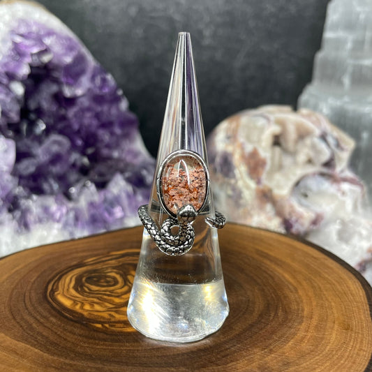 Adjustable Garden Quartz Crystal Silver Plated Snake Ring