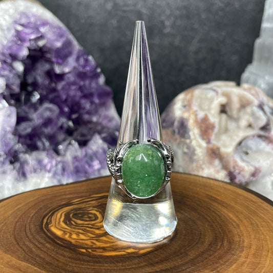 Adjustable Green Strawberry Quartz Crystal Silver Plated Dragon Ring