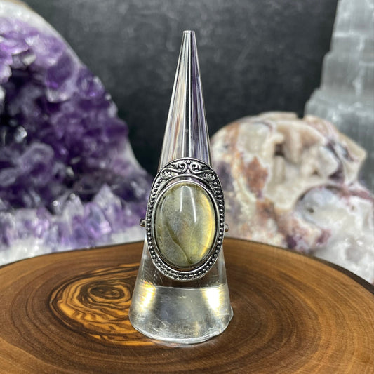 Adjustable Labradorite Crystal Silver Plated Ring