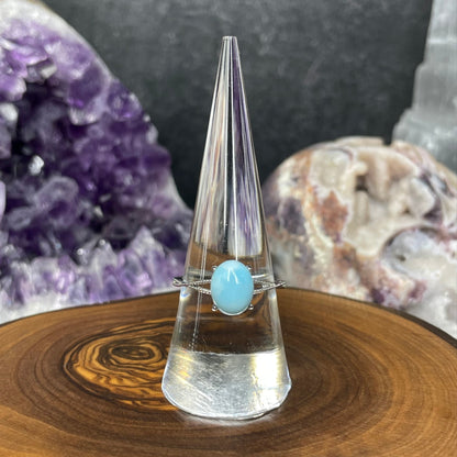 Adjustable Larimar Crystal Silver Plated Ring
