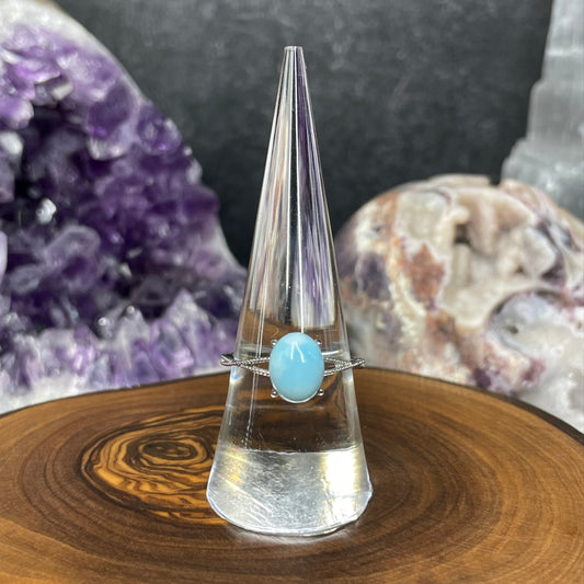 Adjustable Larimar Crystal Silver Plated Ring