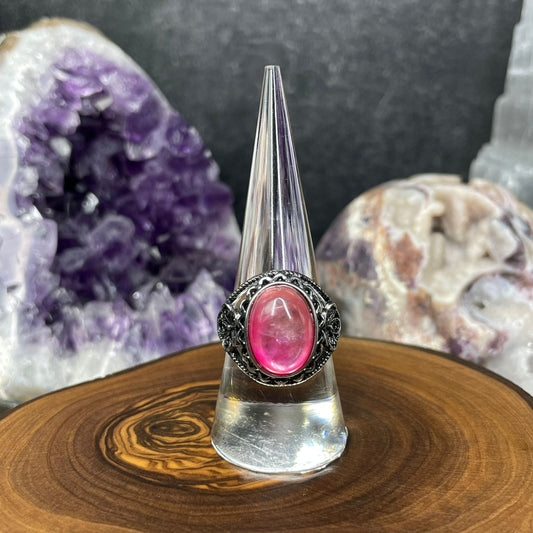 Adjustable Pink Mica Crystal Silver Plated Ring
