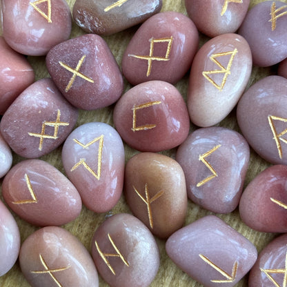 Complete Set of Red Aventurine Crystal Runes With Pouch
