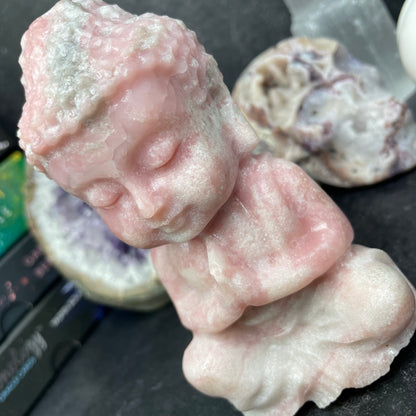 Large Pink Opal Crystal Buddha Carving