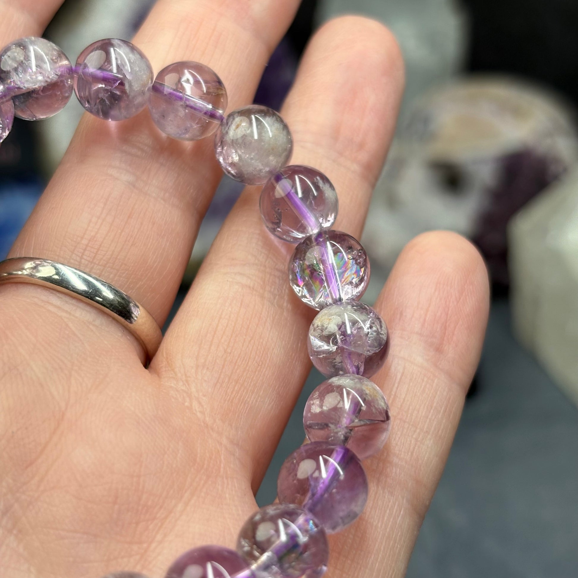 Phantom Amethyst 9.5mm Bead Crystal Bracelet