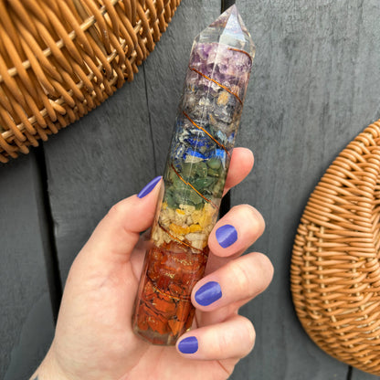 Large Orgonite Power Wand - Chakra Crystals & Copper