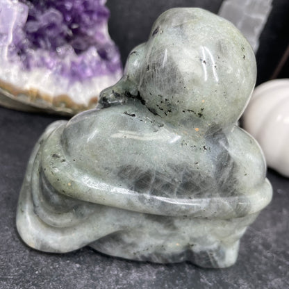 Large Labradorite Crystal Laughing Buddha Carving