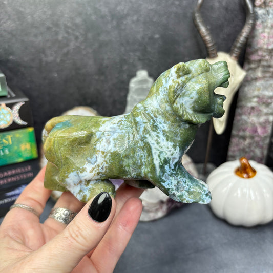 Beautiful Large Ocean Jasper Crystal Tiger Carving