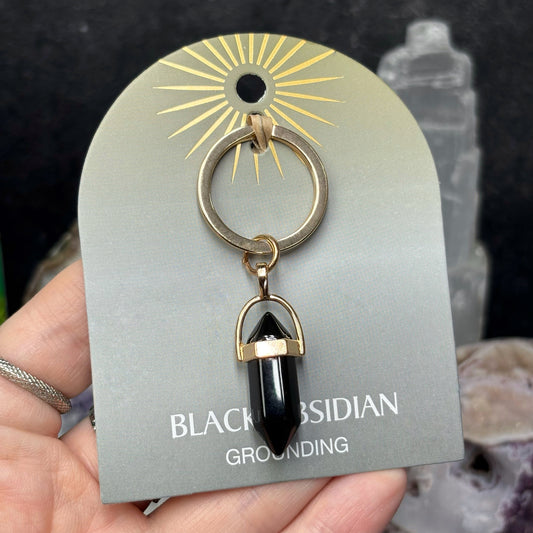 Black Obsidian Crystal Keyring