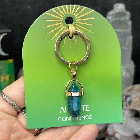 Blue Apatite Crystal Keyring