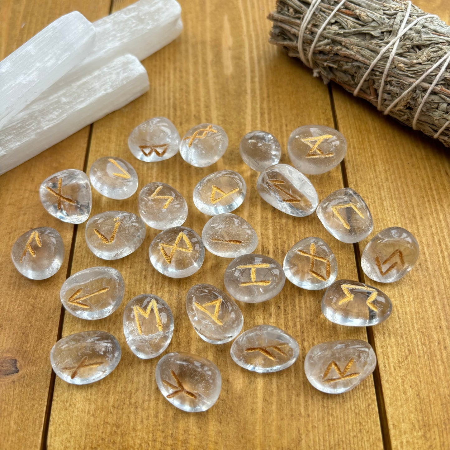 Complete Set of Clear Quartz Crystal Runes With Pouch