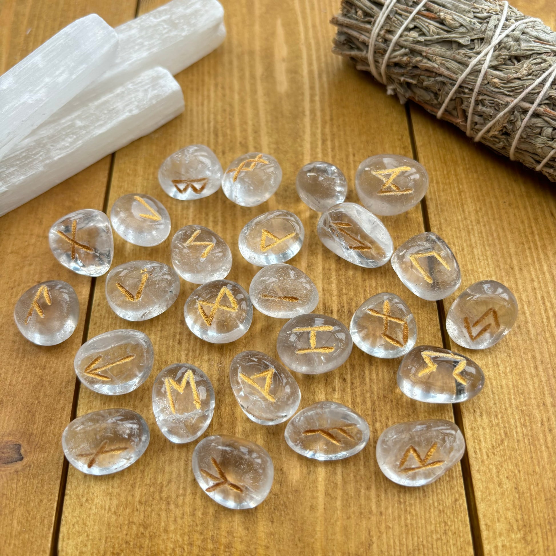 Complete Set of Clear Quartz Crystal Runes With Pouch